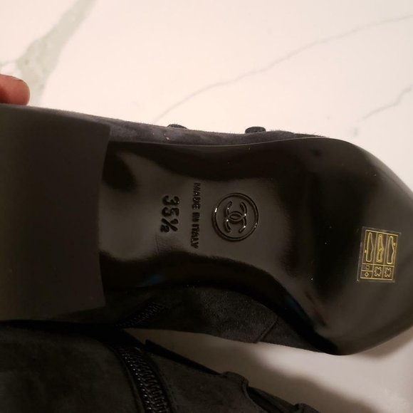 CHANEL 18B Suede Buckled Pointed Toe Short Ankle Booties Boots - Picture 11 of 12